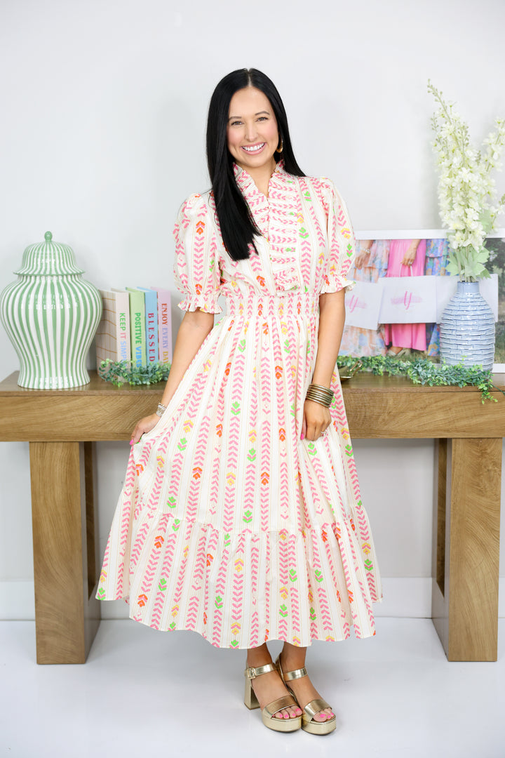 Color Spectrum Midi Dress "Cream Mix"