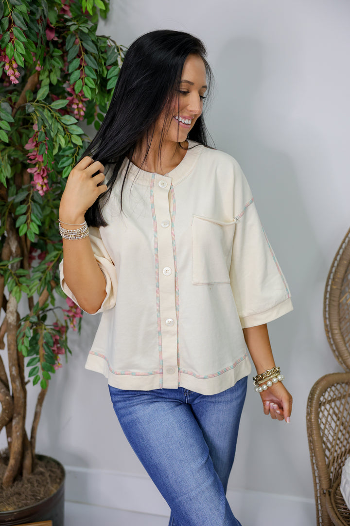 Button Stitch Top "Ivory"