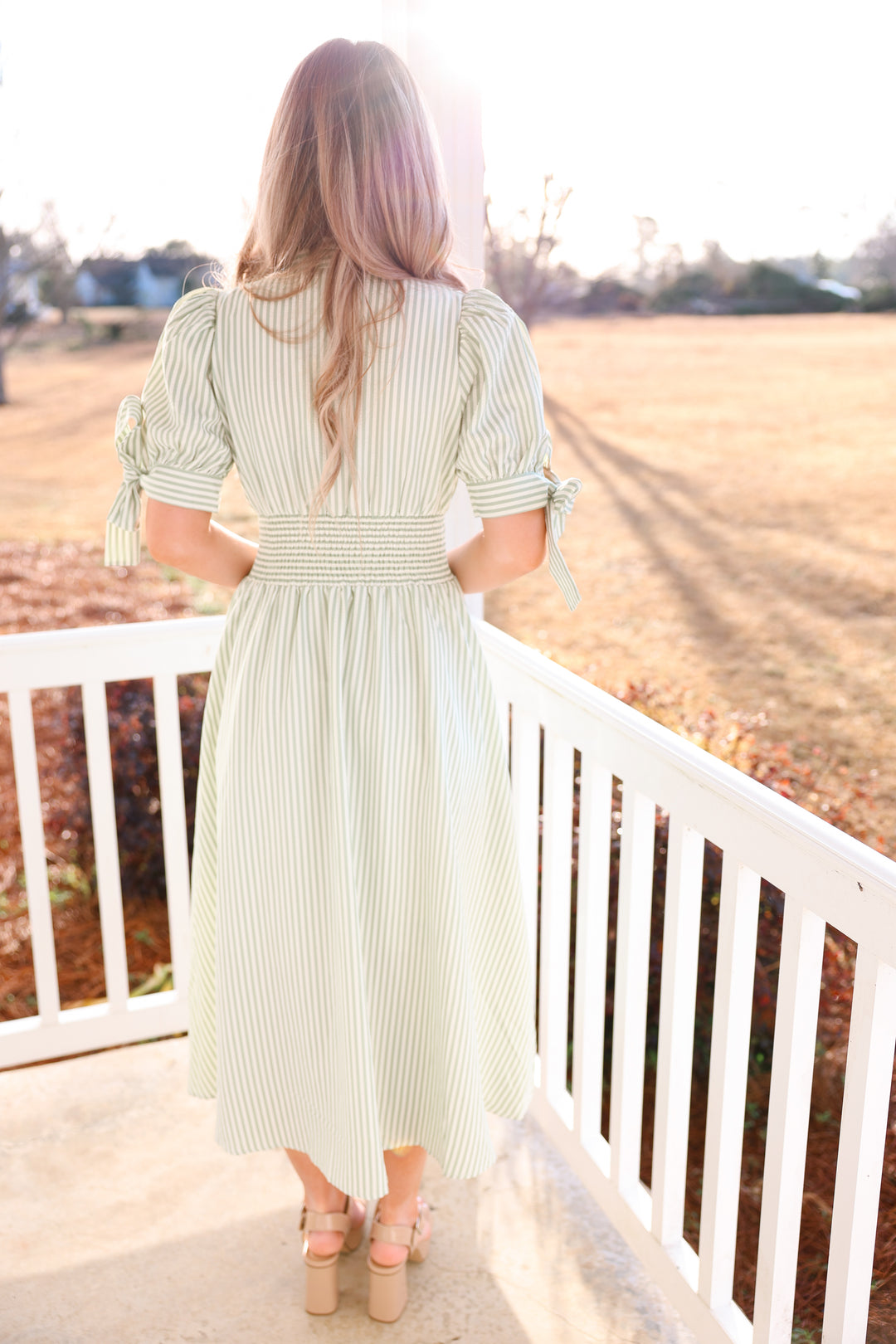 Giddy Gracious Striped Zipper Dress "Sage"