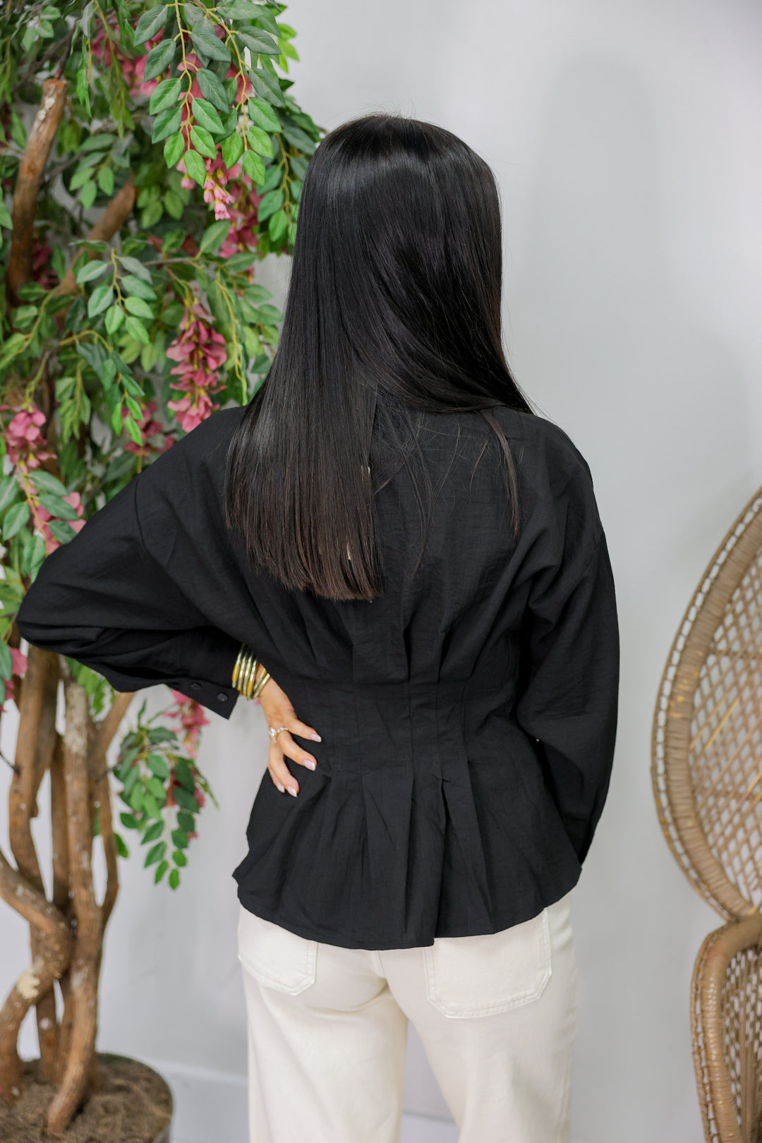 Long Sleeve Button Top "Black"