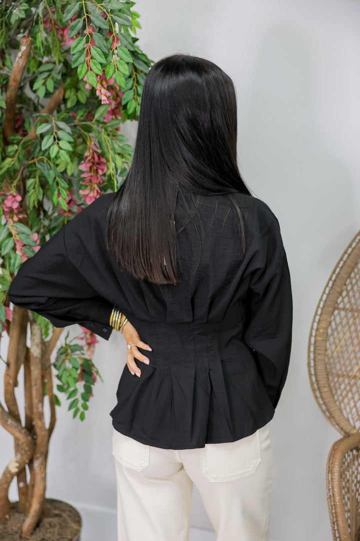 Long Sleeve Button Top "Black"