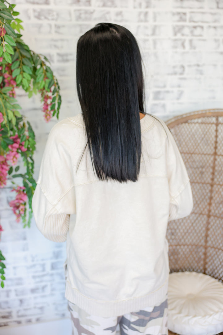 Mineral Washed Ribbed V-Neck Terry Sweatshirt "Natural"