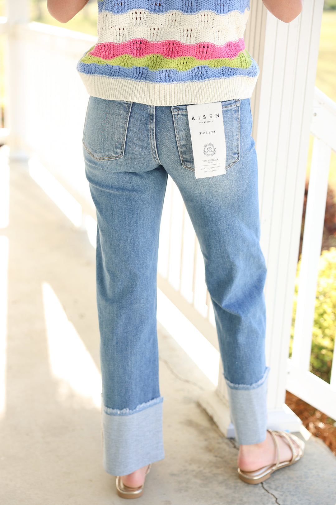 Risen - Mid Rise Crop Wide Cuffed Jeans "Medium"
