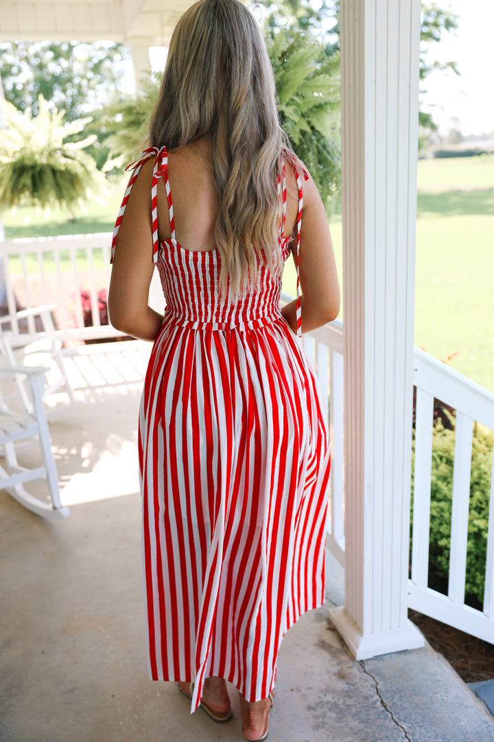 Striped Midi Dress "Red/White"