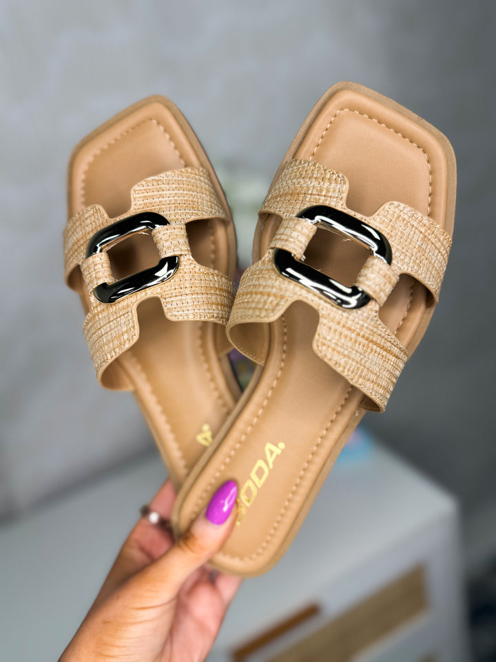 Feng Sandal "Raffia/Natural/Gold"