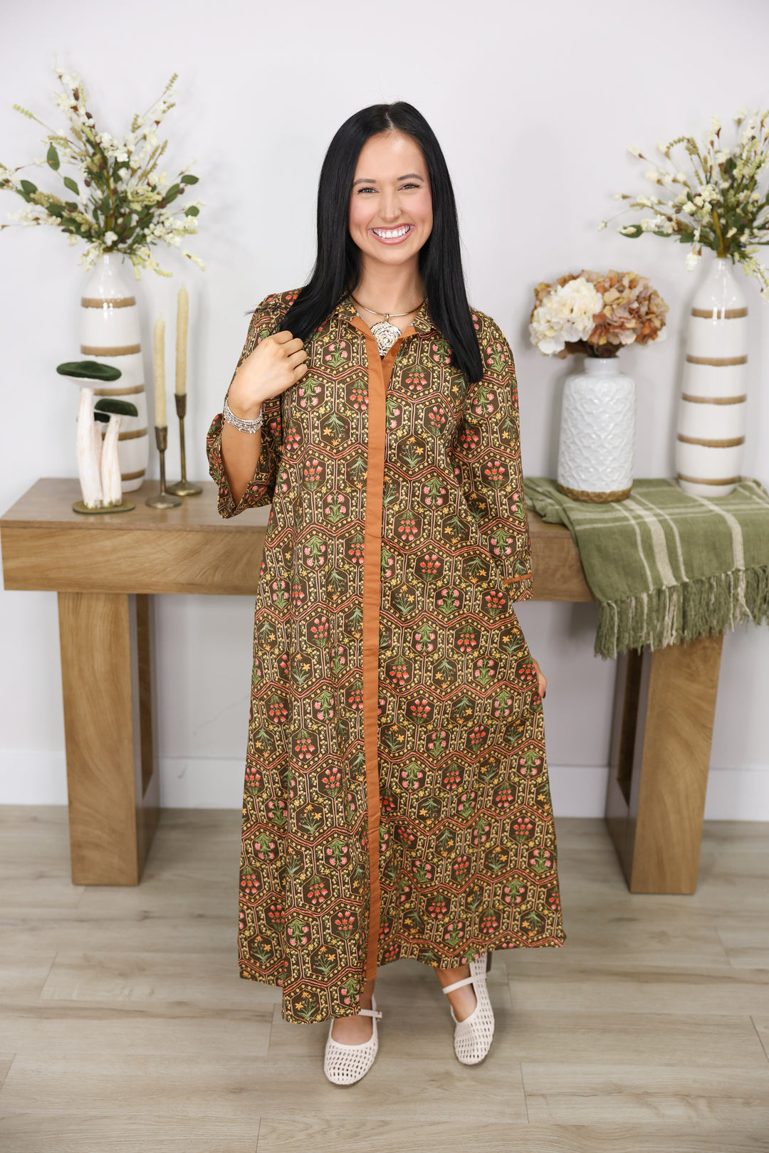 Falling for Florals Dress "Olive/Toffee"
