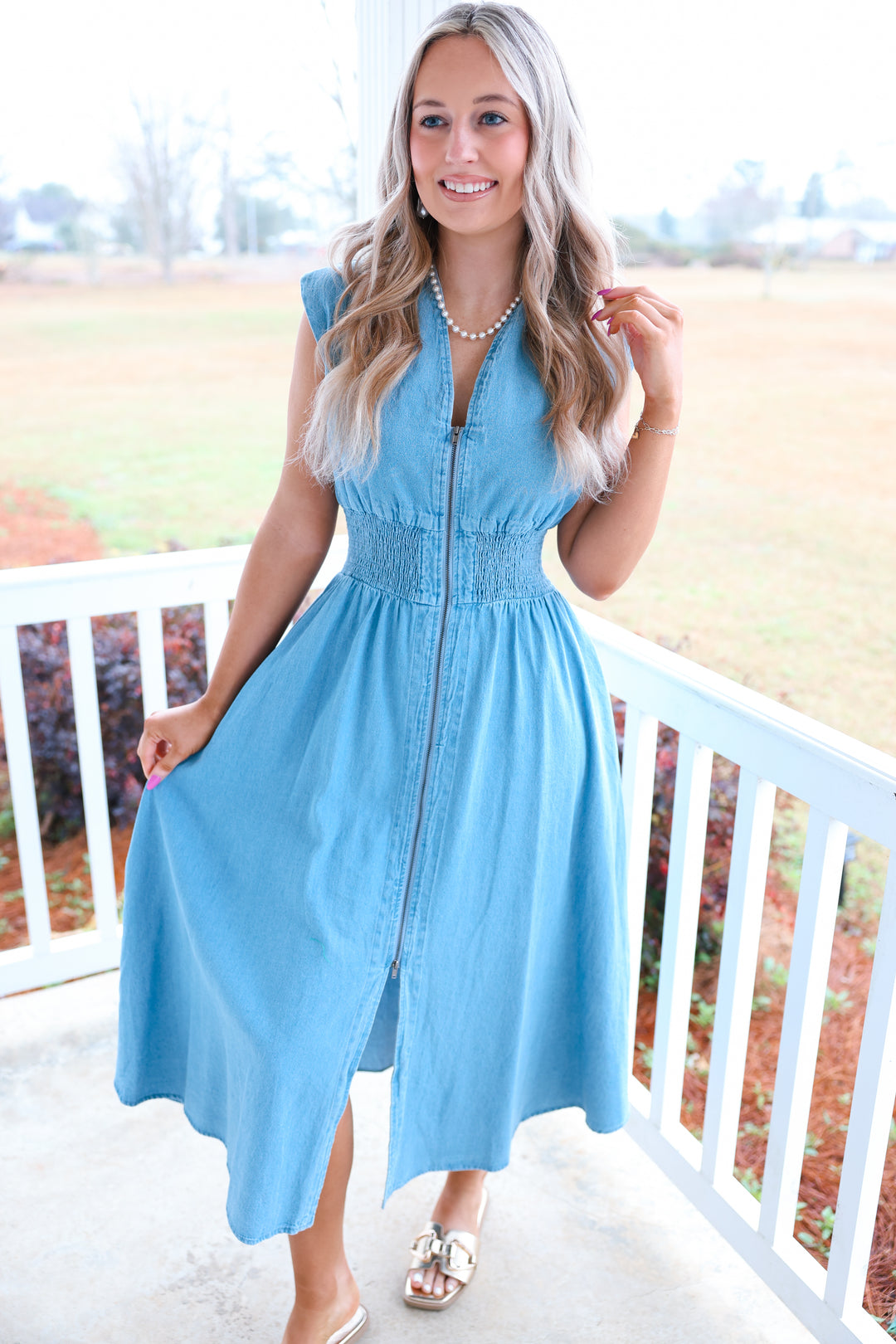 Gracious Zipper Dress "Light Denim"