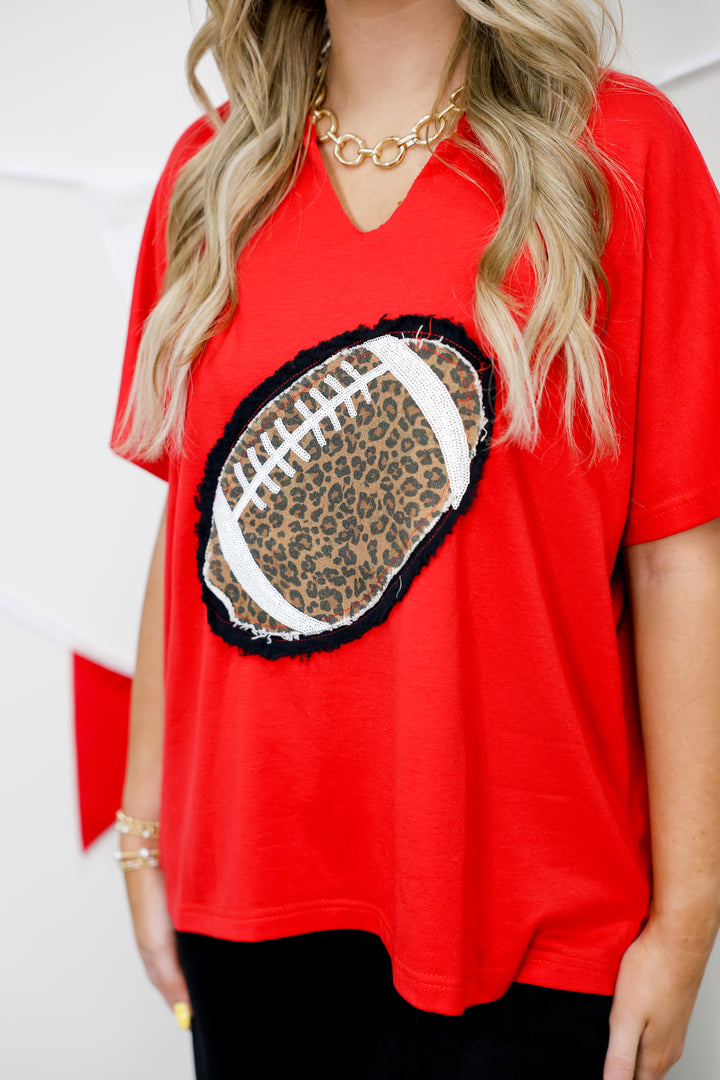 Gameday Leopard Football Patch Top "Red"