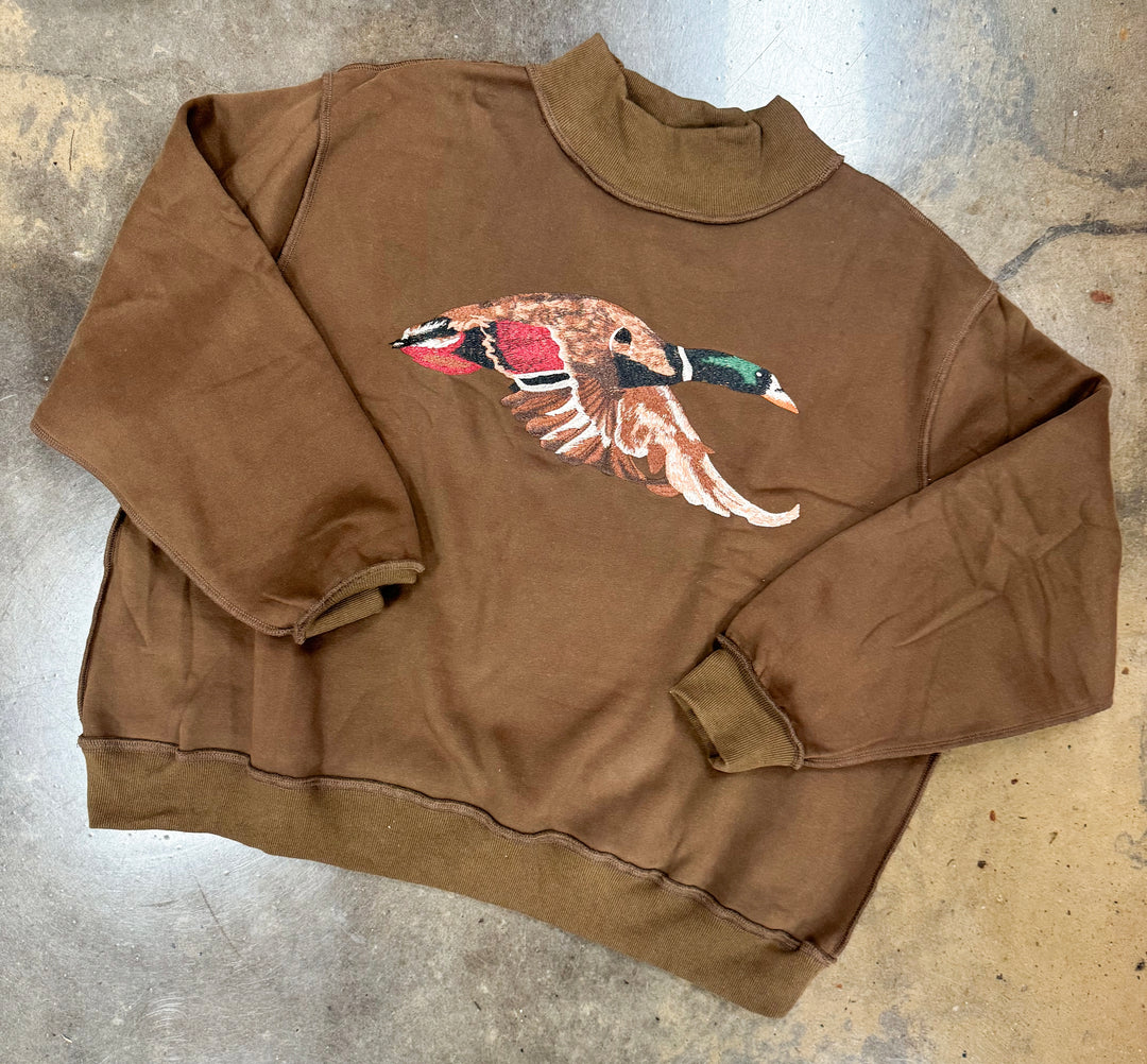 Mallard Duck Mock Neck Embroidered "Brown"