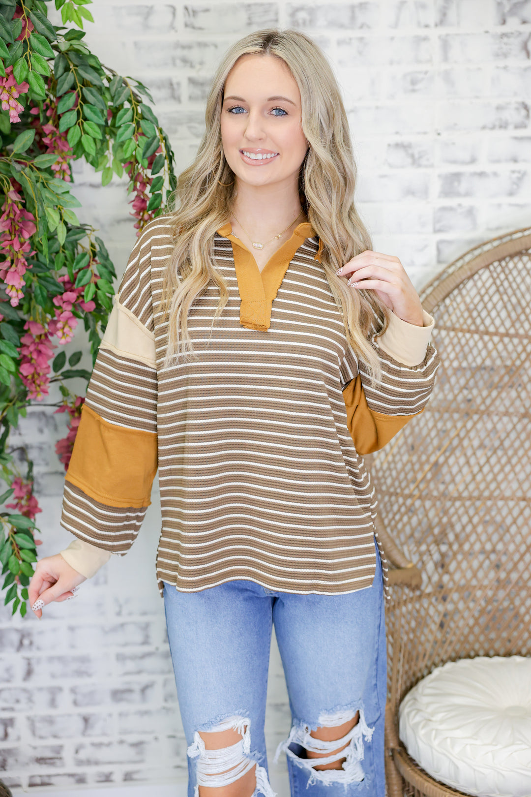 Colorblock Stripe Top "Mocha"