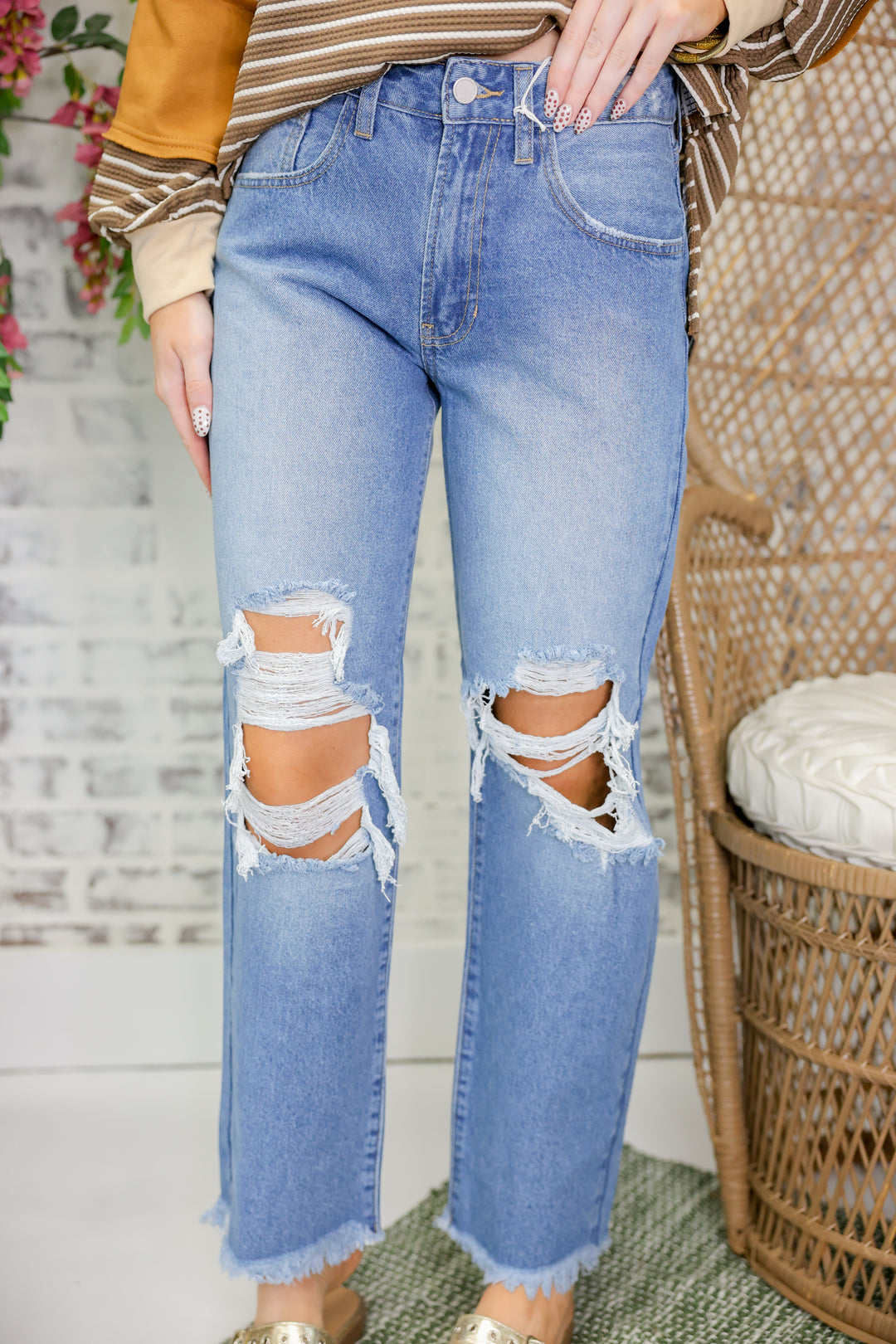 JBD - Low Rider Knee Blow Wide Jeans "Medium Denim"