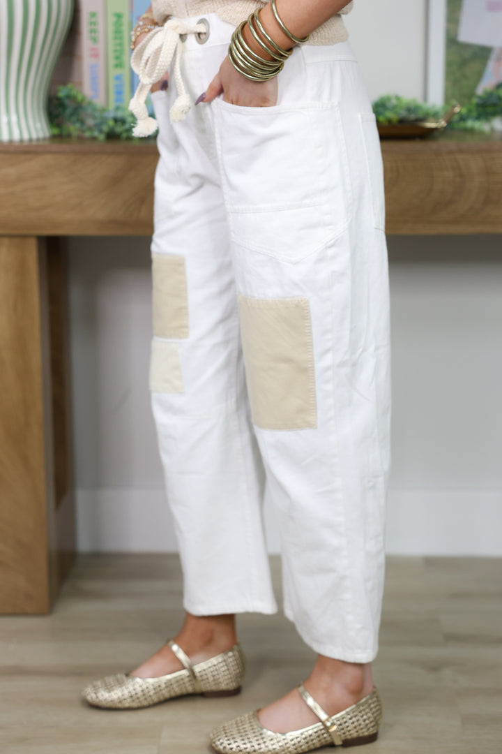 Tan Patched Off White Barrel Pants