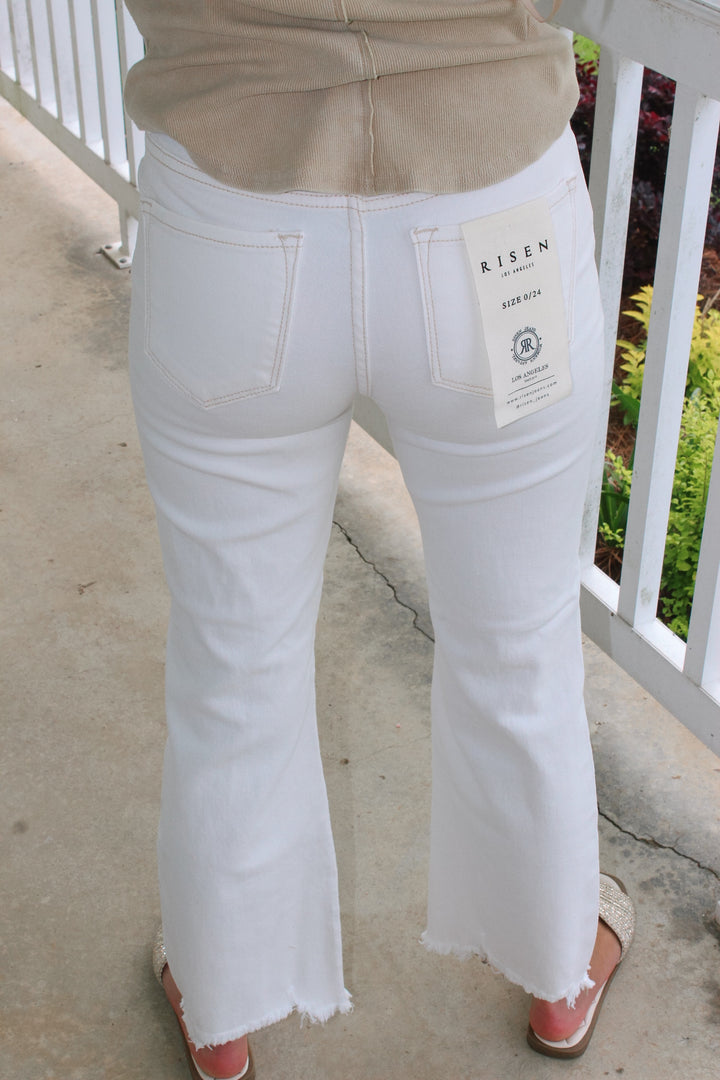 Kellie High Rise Crop Distressed Pants "Cream"