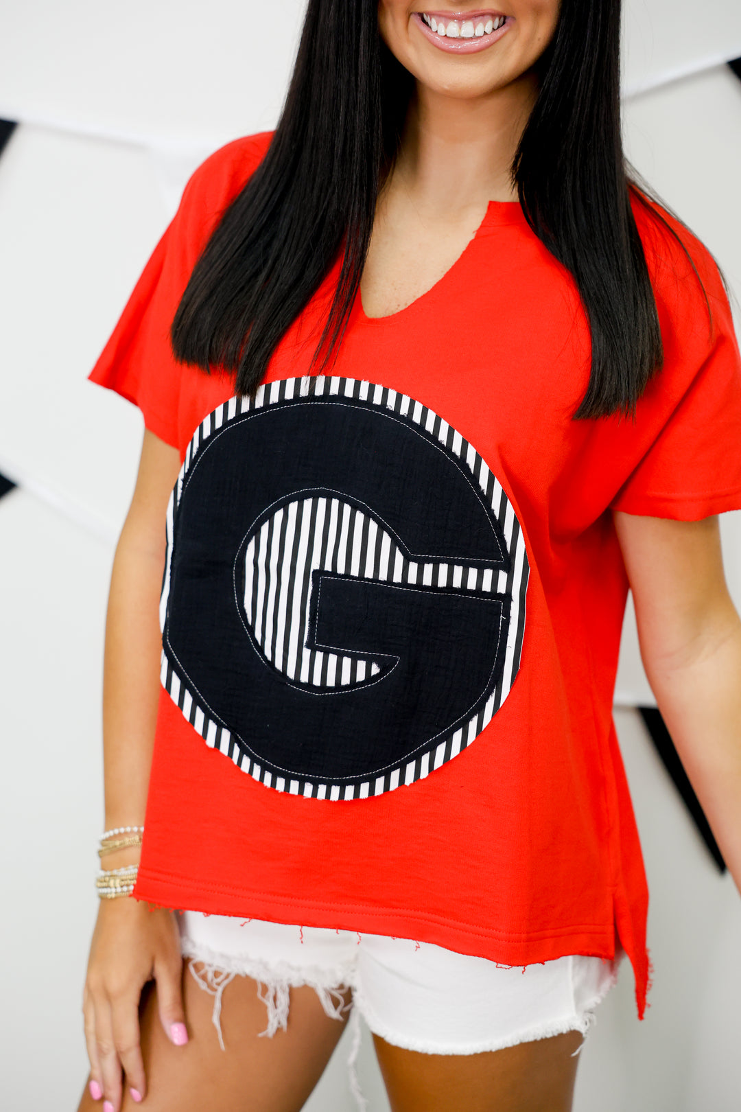Georgia Patched Knit Top "Red/Black"