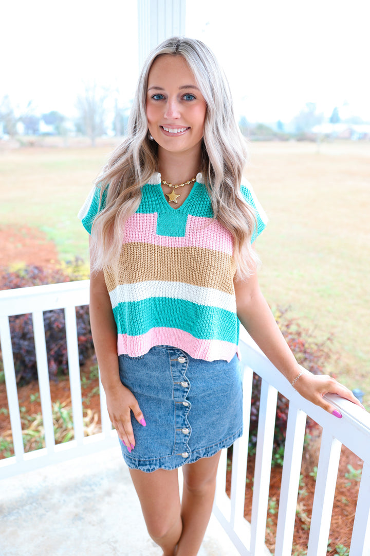 Stripe Sleeveless Top "Jade/Blush/Mango"