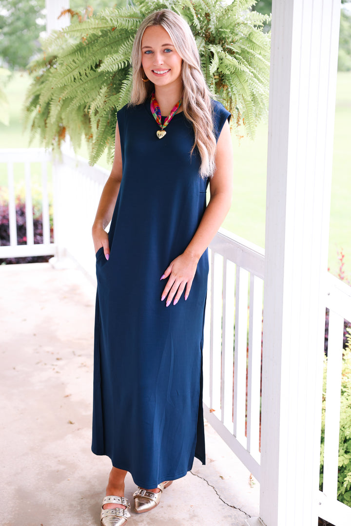 Butter Soft Side Slit Maxi "Navy"