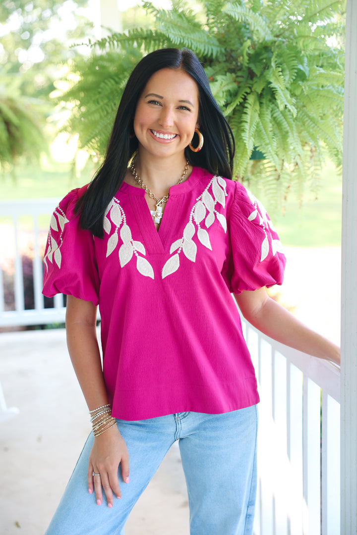 Magenta Embroidered Top