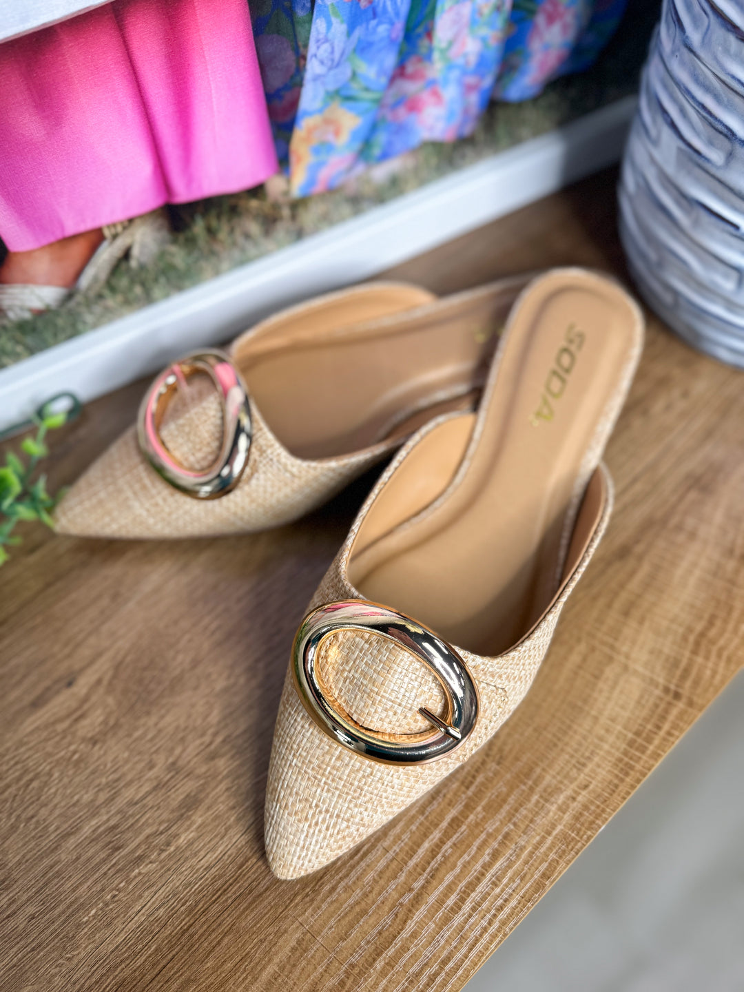 Jamie Pointed Toe Mule "Natural Raffia"