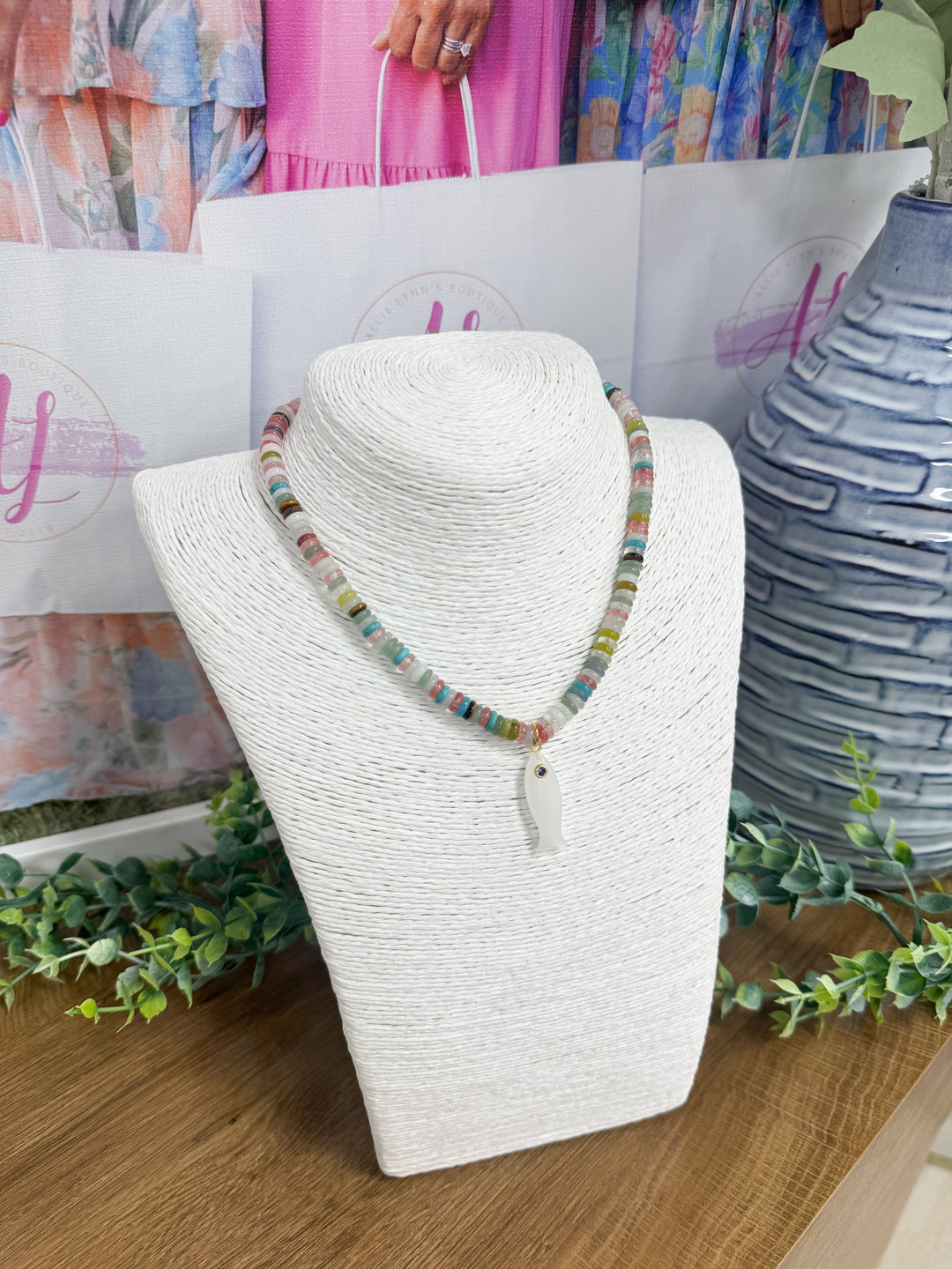 Hart Designs Jewelry - Multi Beaded Necklace "White Fish Charm"