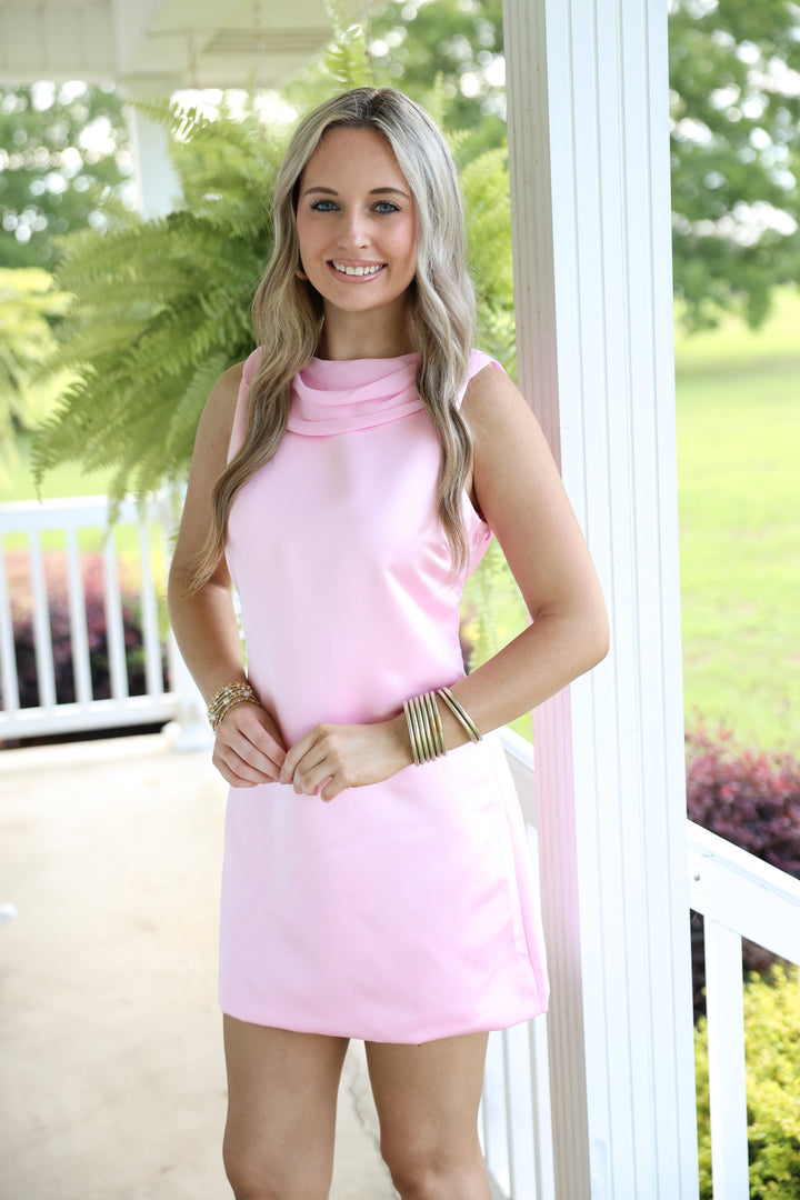 Draped Cowl Neckline Mini Dress "Pink"
