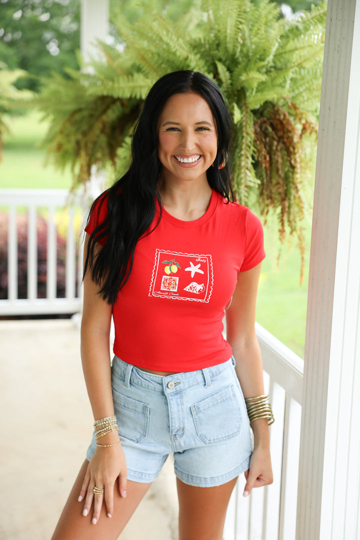 Amalfi Coast Baby Tee "Tomato"