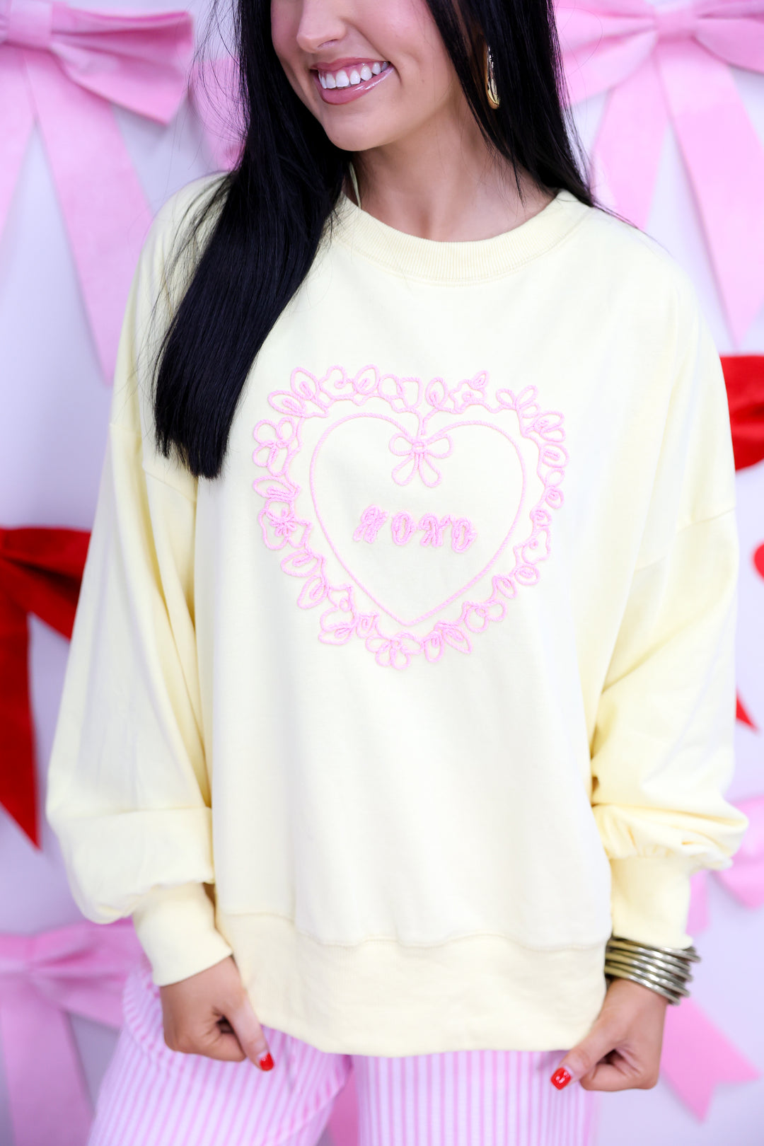 'XOXO' Heart Thin Rope Detailed Sweater "Lt.Yellow"