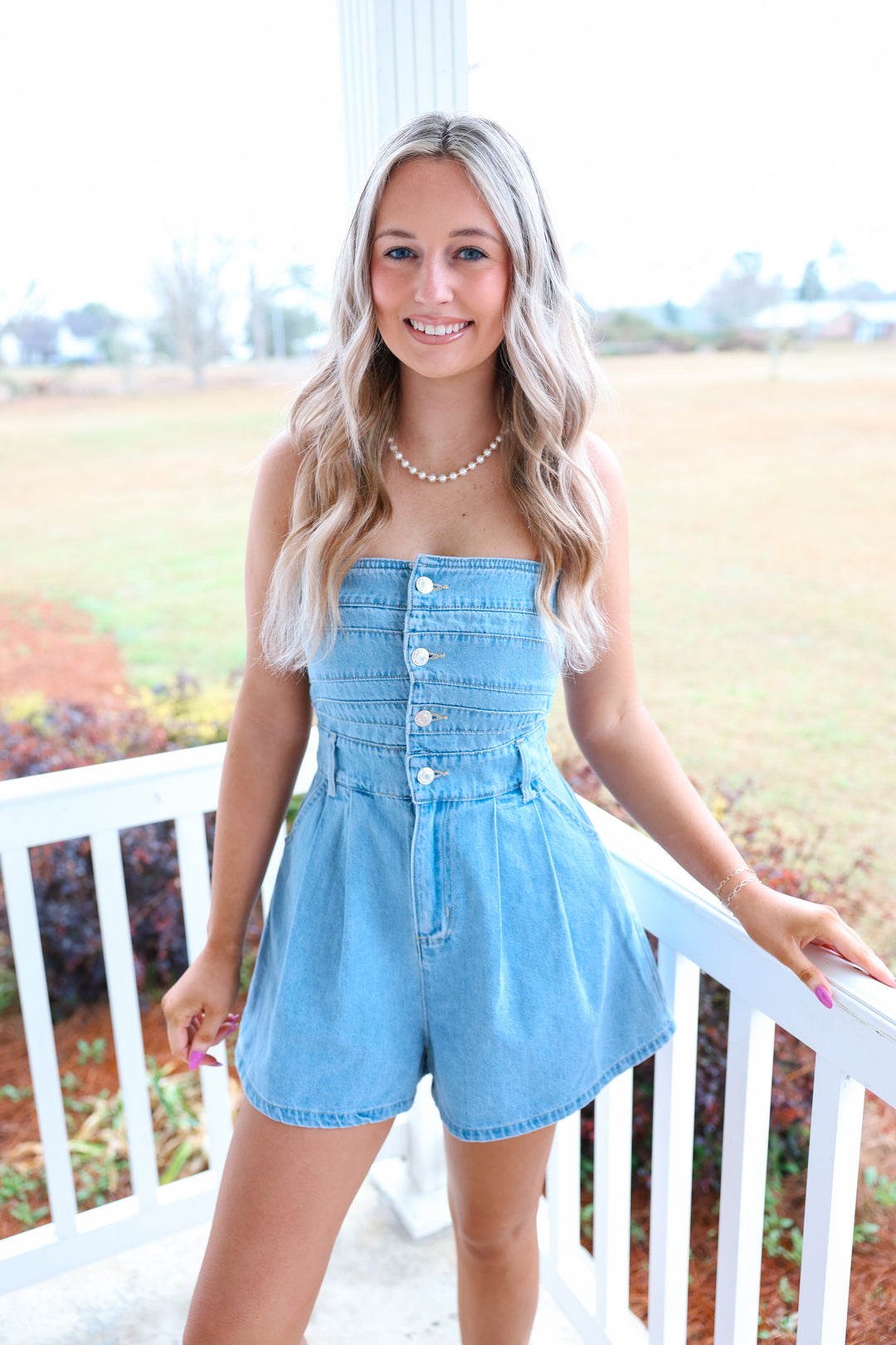 Strapless Denim Romper