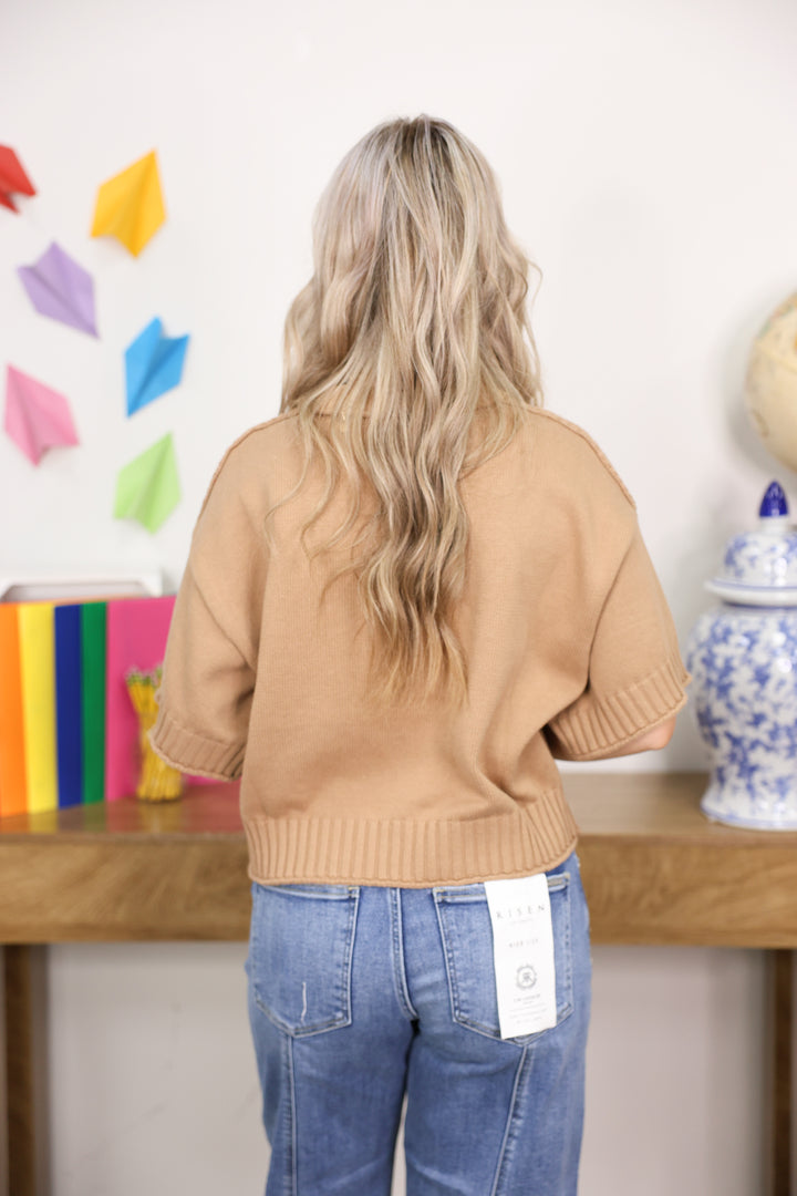 Solid Cap Sleeve Sweater Knit Top "Camel"