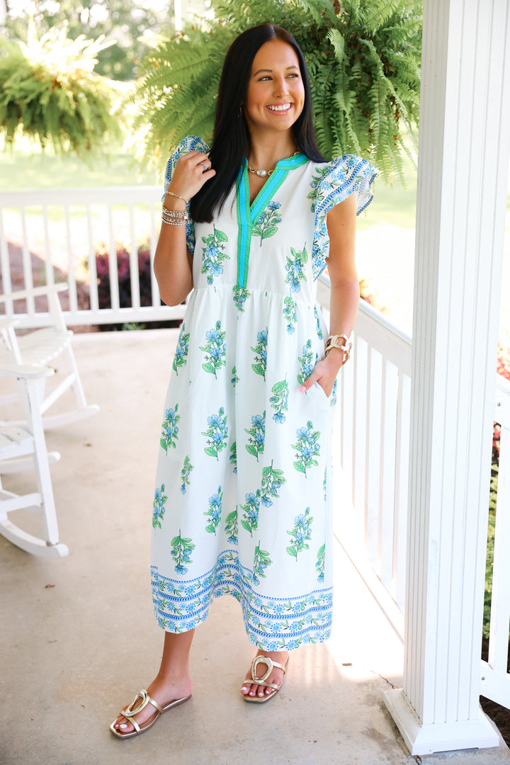 Azure Garden Midi Dress