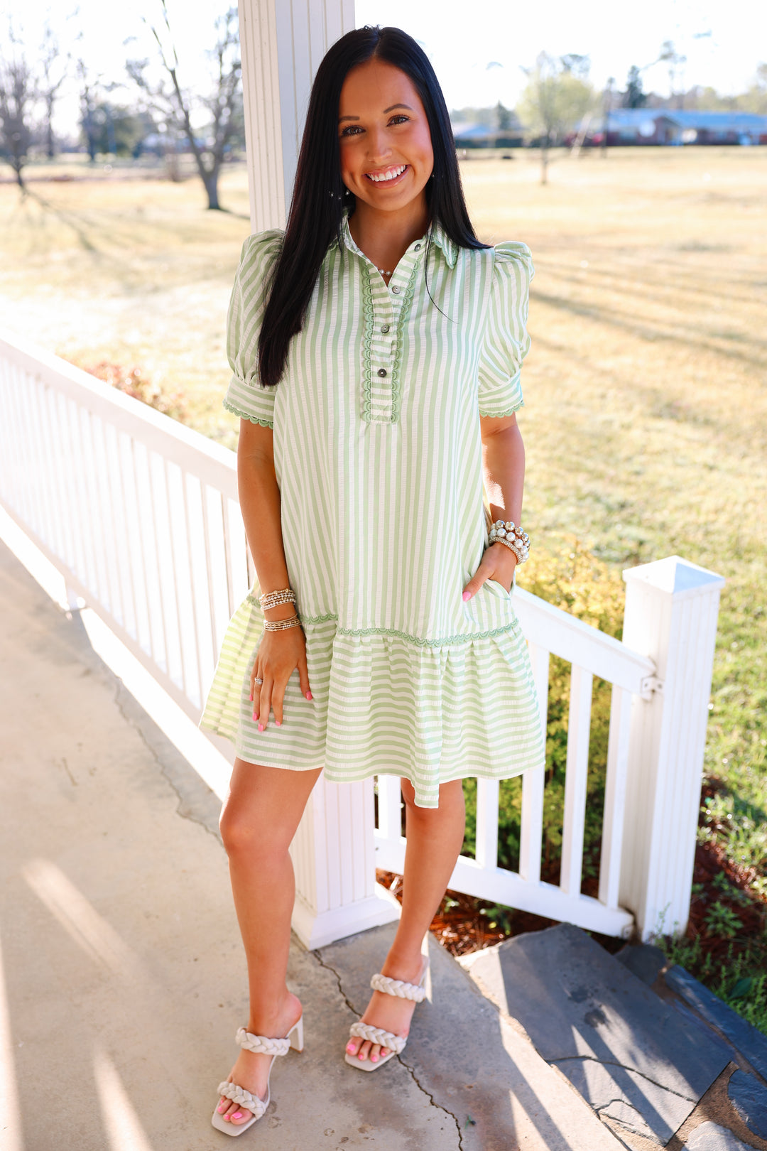 Striped Era Dress "Green Tea"