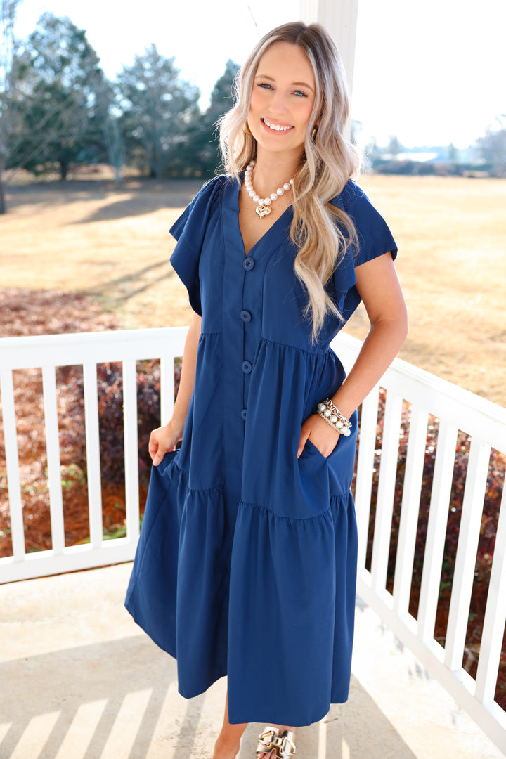 Nelly Navy Button Dress