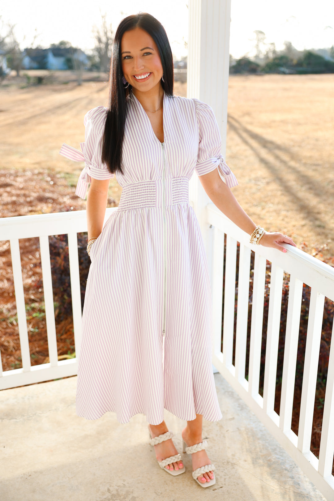 Giddy Gracious Striped Zipper Dress "Lavender"