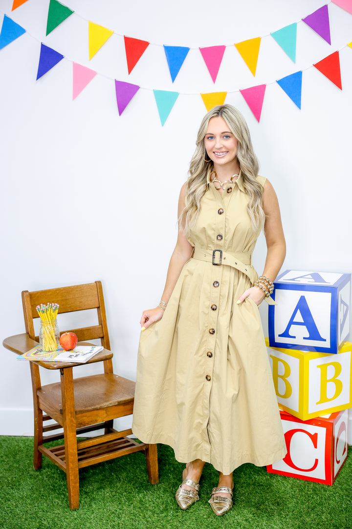 Boutique Belted Dress "Taupe"