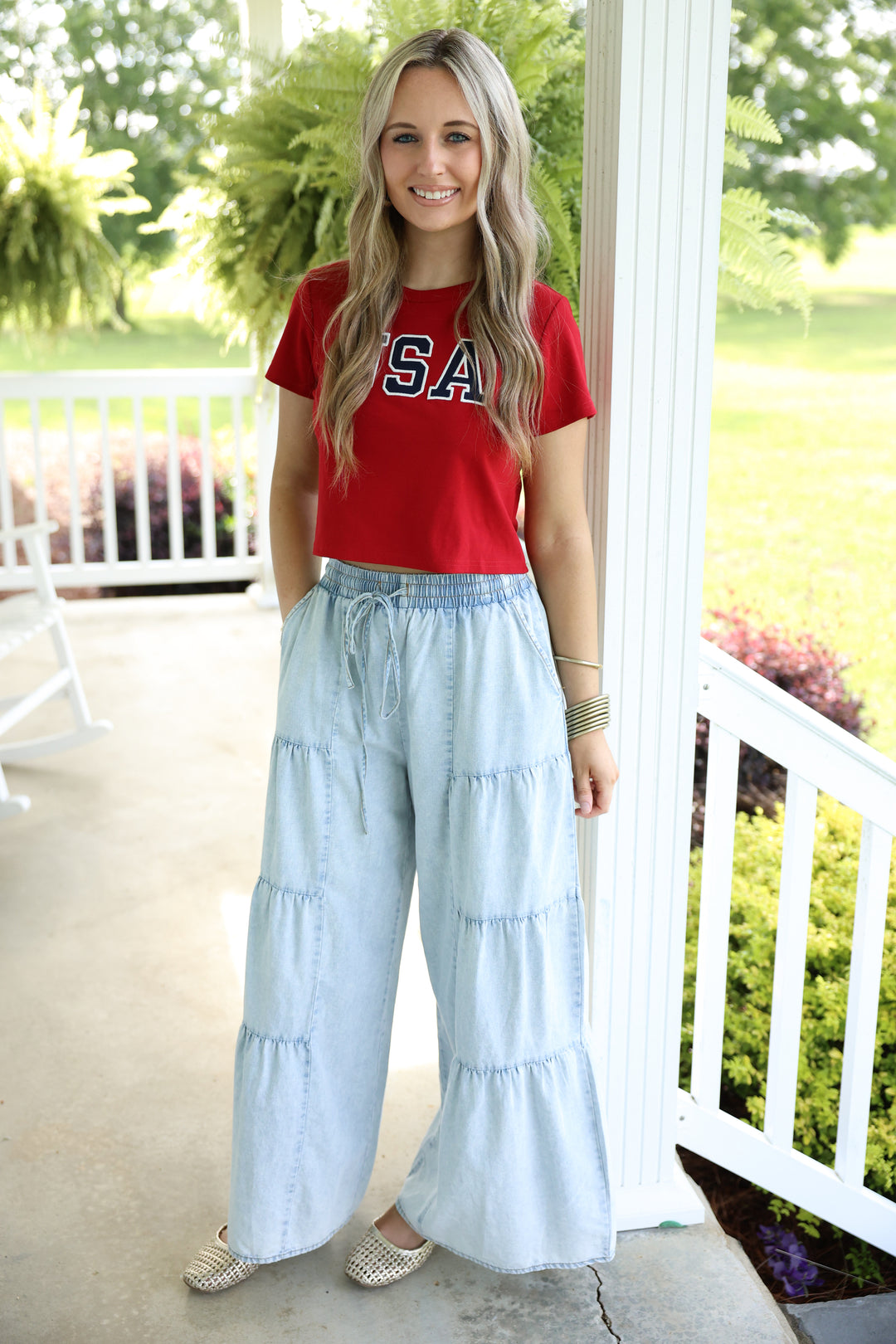 "USA" Short Sleeve Round Neck Baby Tee "Red"