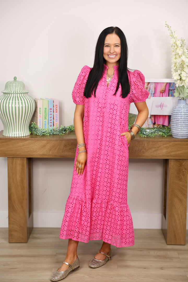 The Everlasting Eyelet Dress "Hot Pink"