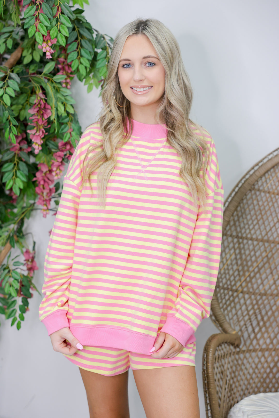 Striped Terry Shorts Set "Pink Lemonade"