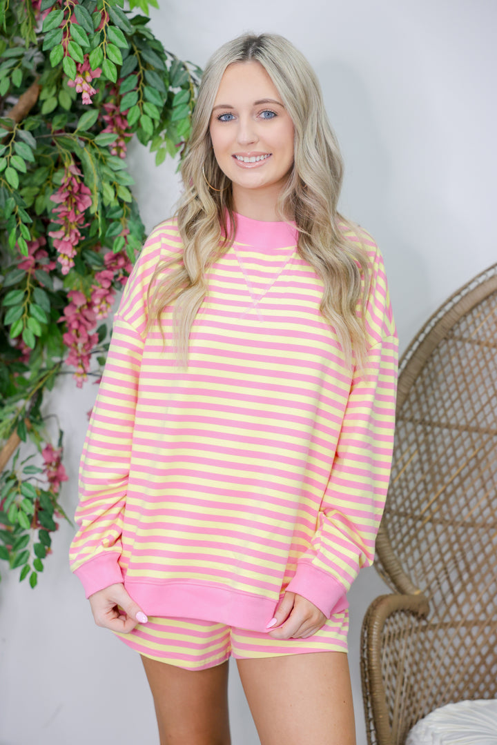 Striped Terry Shorts Set "Pink Lemonade"