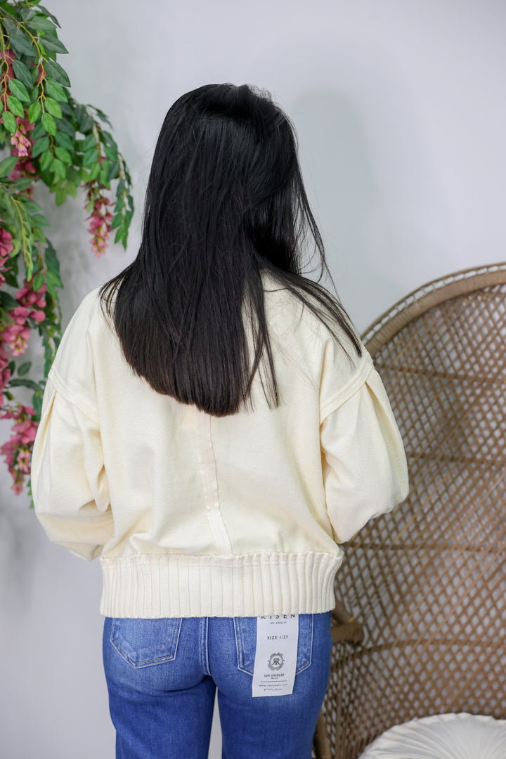 Solid Long Sleeve Knit Cardigan "Ecru"