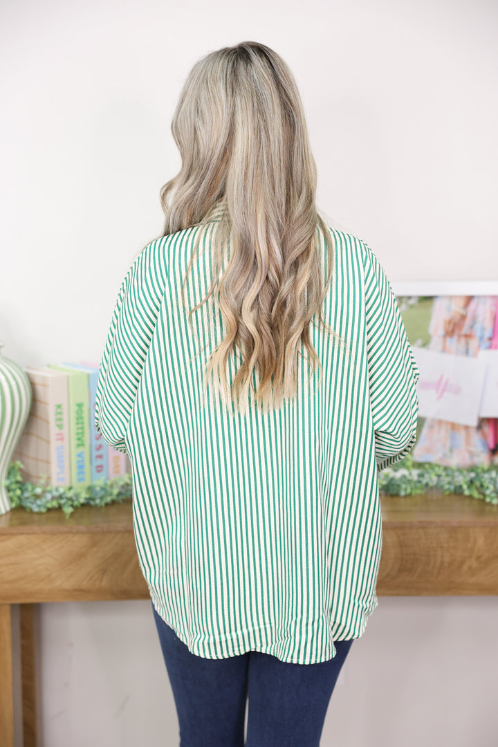 Striped 3/4 Sleeve Top "Green"
