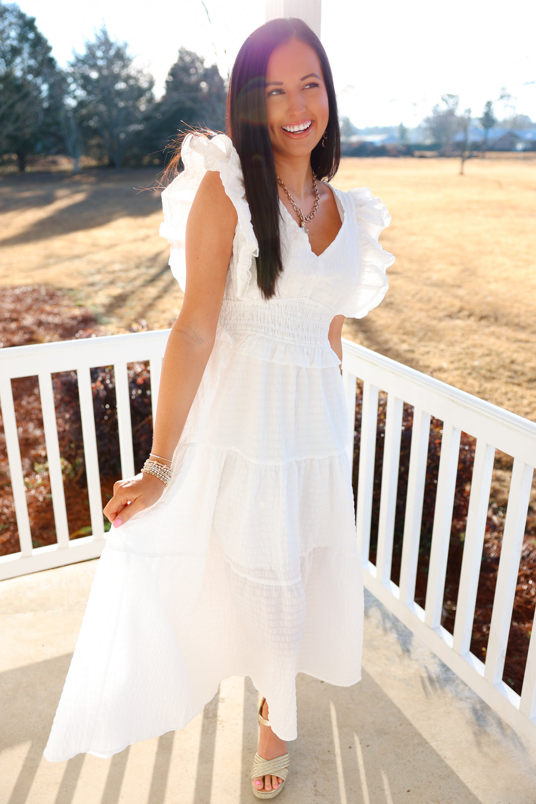 Whimsical White Midi Dress