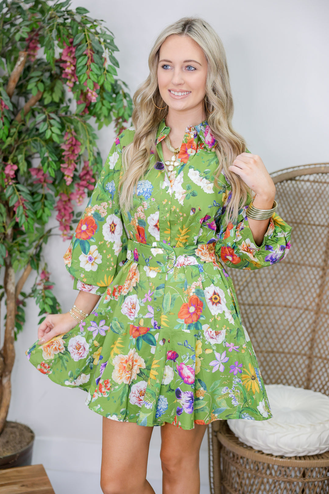 Fancy Floral Mini Dress "Olive"