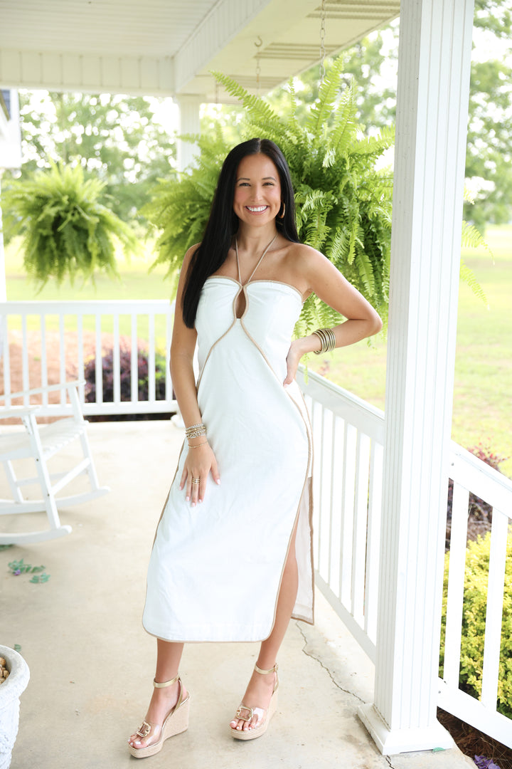 Halter Neck Cutout Dress "Off White"