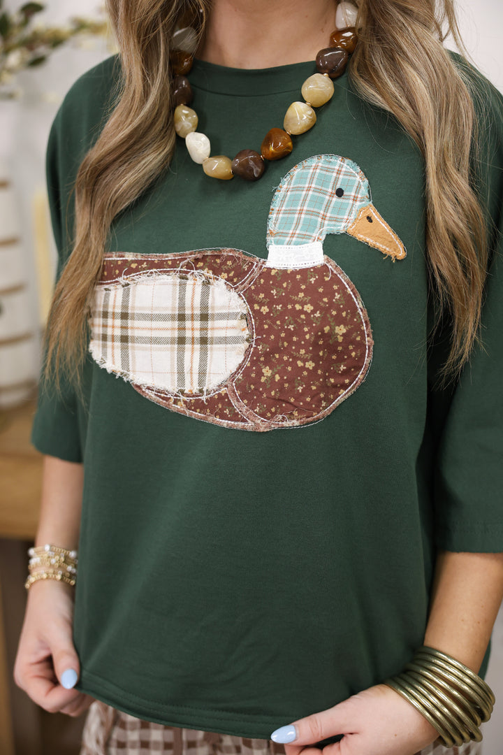 Mallard Duck Patchwork Dolman Sleeve Knit Top "Hunter Green"