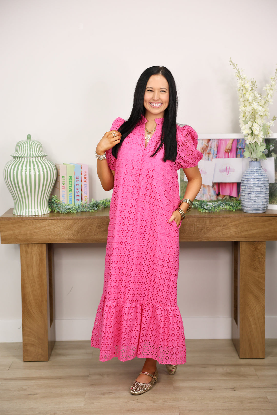 The Everlasting Eyelet Dress "Hot Pink"
