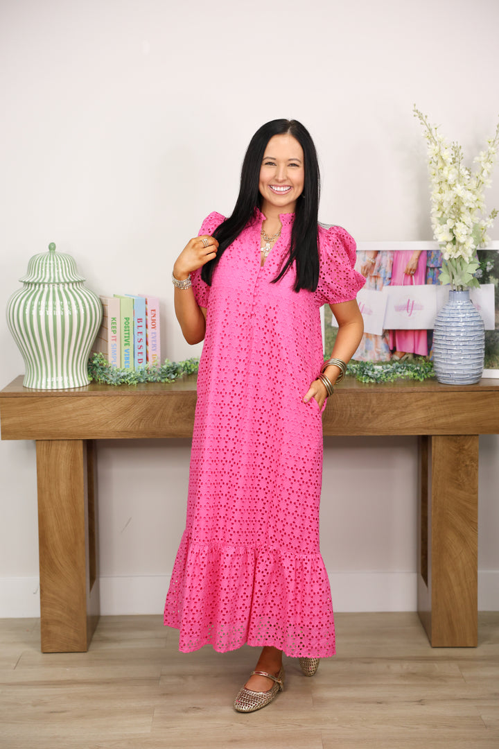 The Everlasting Eyelet Dress "Hot Pink"