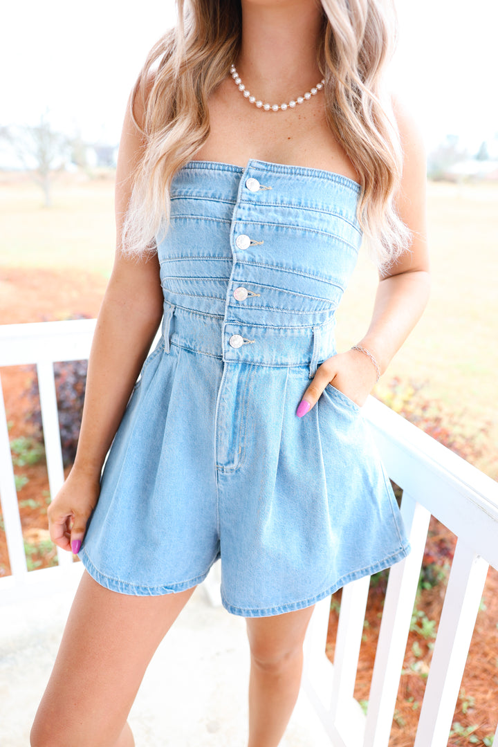 Strapless Denim Romper