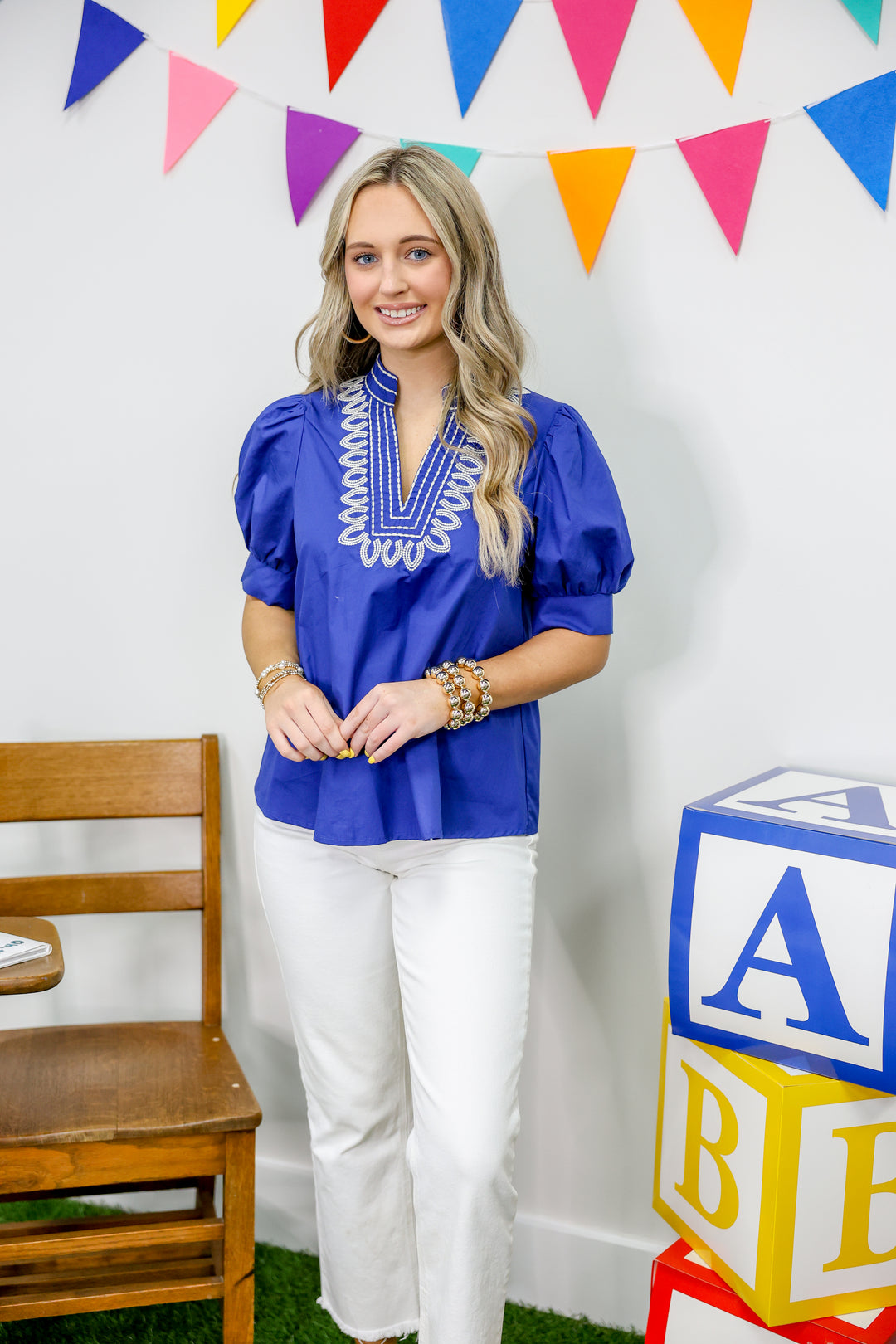 Izzie Indigo Stitched Top
