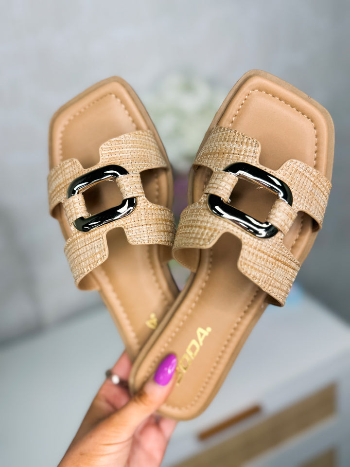 Feng Sandal "Raffia/Natural/Gold"