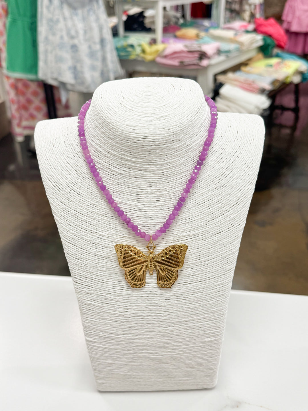 Hart Designs Jewelry - Purple Beaded Necklace "Butterfly Charm"