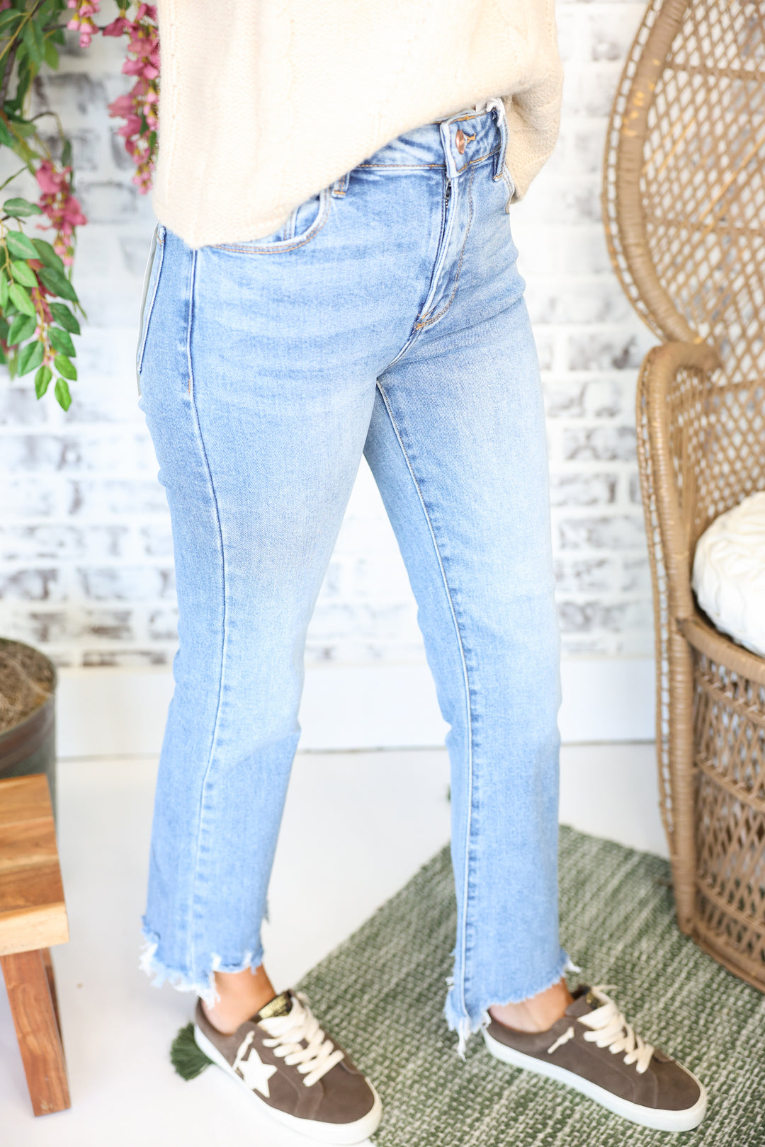 Risen - High Rise Crop Straight Slim Jeans "Medium"